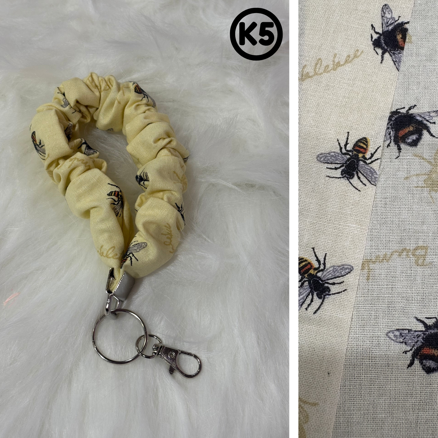 #K5 Scrunchie Keychain / Bees yellow