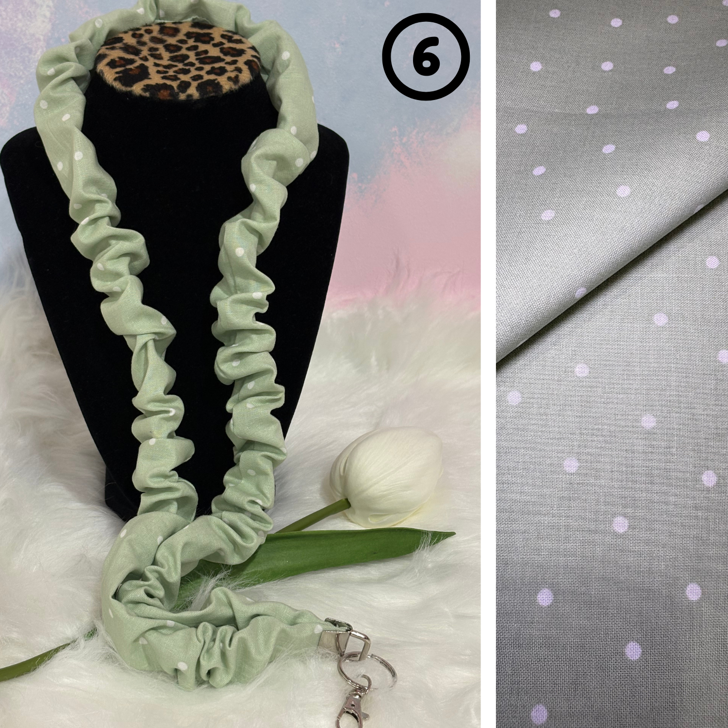 #6 Scrunchie Lanyard / Green & White Dots