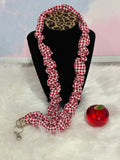 #12 Scrunchie Lanyard / Red and white grid pattern