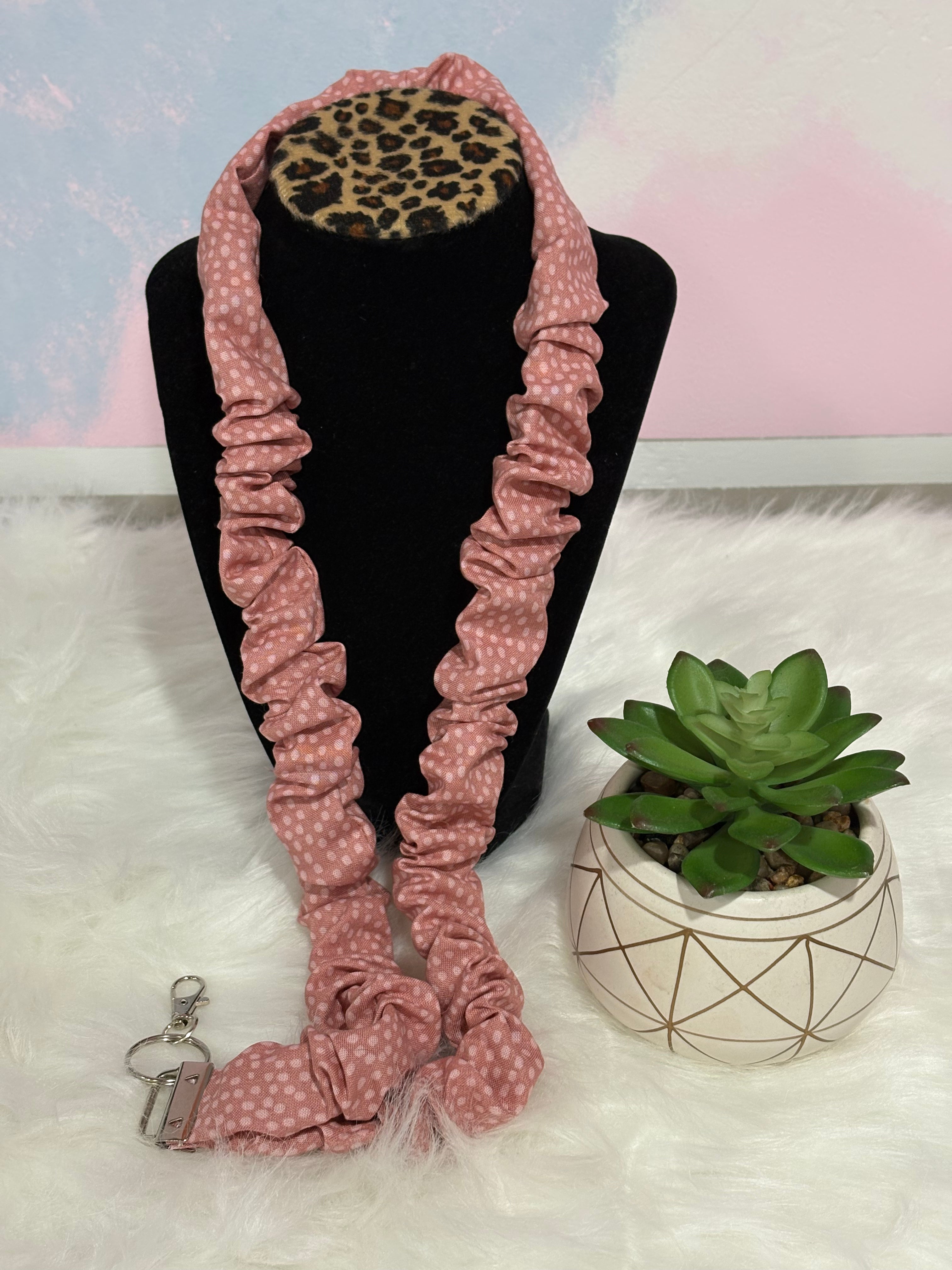 #10 Scrunchie Lanyard / Rose with white dots