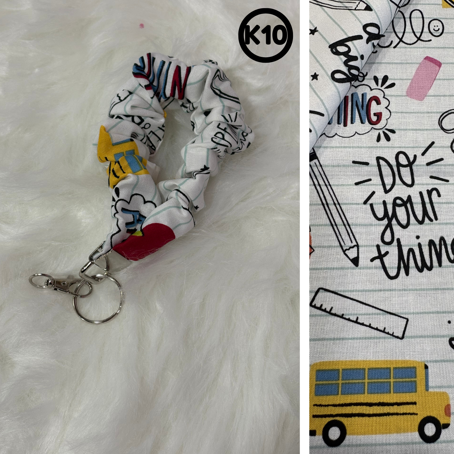 #K10 Scrunchie Keychain / School White
